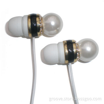 Wired Earphones with Pearl, for MP3, MP4, iPad, iPhone